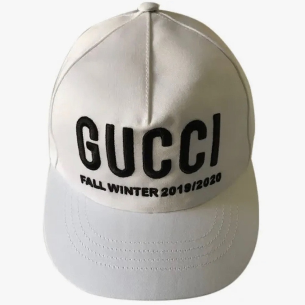 New $430 GUCCI White Fall Winter 2019/2020 Logo Baseball Cap Hat AUTHENTIC Men